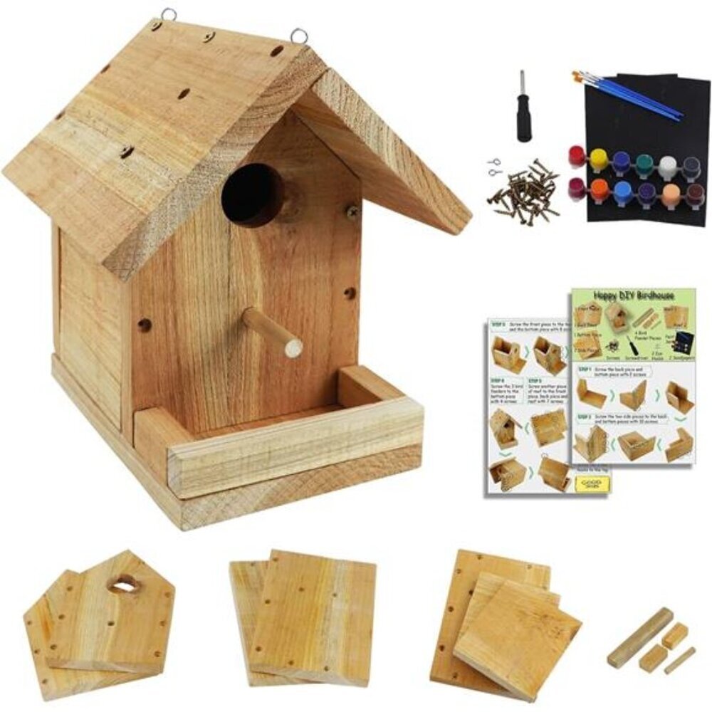 DIY Birdhouse Kit with Paint Set - Kids' Wood Craft Kits - Make a Bird House